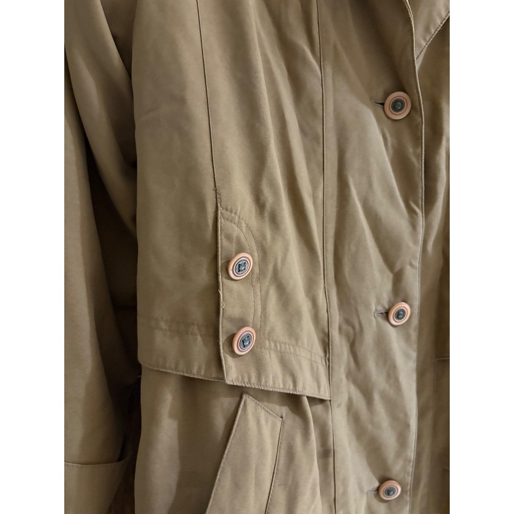 Gallery Trench Coat Removable Hood Classic Rain Coat Button Front Size 12 Medium - Picture 13 of 16